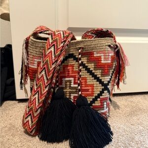 Colorful Woven Bucket Bag with Tassels